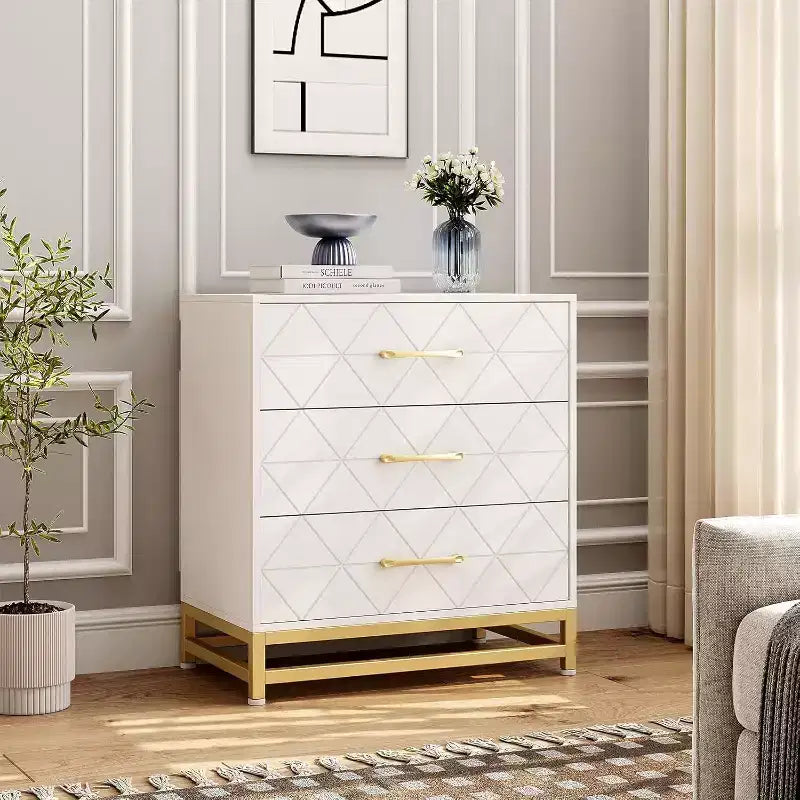 Commode en bois à 3 tiroirs Acekool, commode de rangement moderne avec poignées métalliques, organisateur de rangement pour chambre et salon