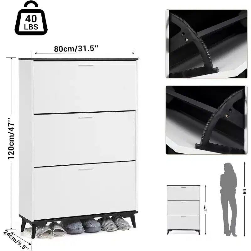 Meuble à chaussures haut Acekool avec 3 tiroirs basculants, organisateur de rangement de chaussures mince pour 18 paires pour entrée, couloir, placard
