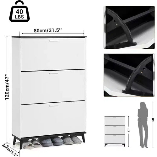 Meuble à chaussures haut Acekool avec 3 tiroirs basculants, organisateur de rangement de chaussures mince pour 18 paires pour entrée, couloir, placard