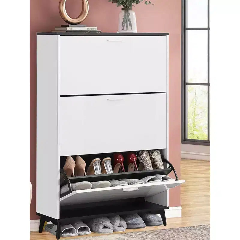 Meuble à chaussures haut Acekool avec 3 tiroirs basculants, organisateur de rangement de chaussures mince pour 18 paires pour entrée, couloir, placard