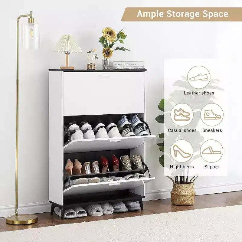 Meuble à chaussures haut Acekool avec 3 tiroirs basculants, organisateur de rangement de chaussures mince pour 18 paires pour entrée, couloir, placard