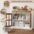 Buffet Bahut de 35,4 po avec porte vitrée, Buffet avec rangement, Bahut blanc et marron avec tiroir, Buffets et bahut modernes