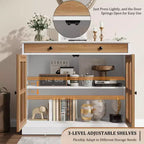 Buffet Bahut de 35,4 po avec porte vitrée, Buffet avec rangement, Bahut blanc et marron avec tiroir, Buffets et bahut modernes