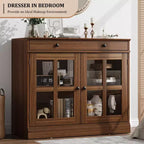 Buffet Bahut de 35,4 po avec porte vitrée, Buffet avec rangement, Bahut blanc et marron avec tiroir, Buffets et bahut modernes