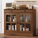 Buffet Bahut de 35,4 po avec porte vitrée, Buffet avec rangement, Bahut blanc et marron avec tiroir, Buffets et bahut modernes