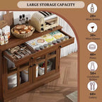 Buffet Bahut de 35,4 po avec porte vitrée, Buffet avec rangement, Bahut blanc et marron avec tiroir, Buffets et bahut modernes