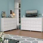 Commode de 63 pouces de large avec 18 tiroirs en tissu pour chambre à coucher avec station de charge, grandes commodes robustes pour chambre à coucher, cadre en acier, 63 L * 39 H * 11,8 P