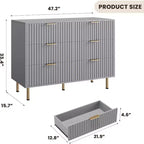 Commode à 6 tiroirs Acekool, commode double cannelée moderne, meuble TV avec tiroirs profonds et pieds dorés, organisateur de rangement pour chambre ou salon