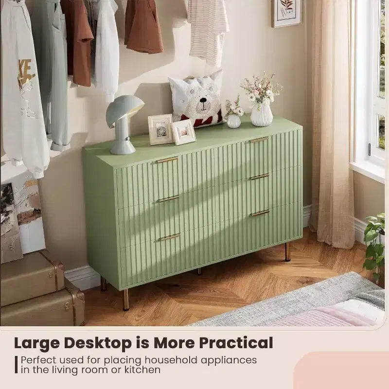 Commode à 6 tiroirs Acekool, commode double cannelée moderne, meuble TV avec tiroirs profonds et pieds dorés, organisateur de rangement pour chambre ou salon