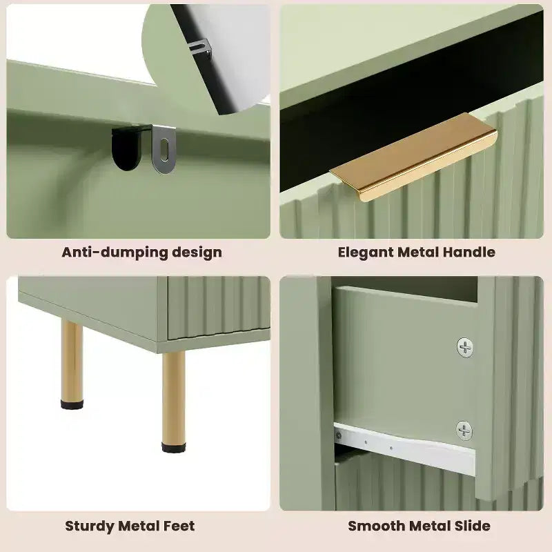 Commode à 6 tiroirs Acekool, commode double cannelée moderne, meuble TV avec tiroirs profonds et pieds dorés, organisateur de rangement pour chambre ou salon