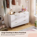 Commode à 6 tiroirs Acekool, commode double cannelée moderne, meuble TV avec tiroirs profonds et pieds dorés, organisateur de rangement pour chambre ou salon