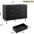Commode à 6 tiroirs Acekool, commode double cannelée moderne, meuble TV avec tiroirs profonds et pieds dorés, organisateur de rangement pour chambre ou salon