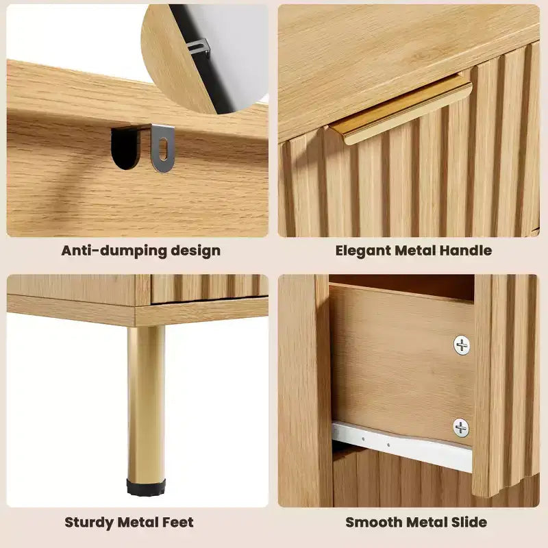 Commode à 6 tiroirs Acekool, commode double cannelée moderne, meuble TV avec tiroirs profonds et pieds dorés, organisateur de rangement pour chambre ou salon