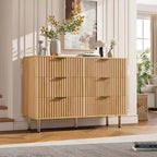 Commode à 6 tiroirs Acekool, commode double cannelée moderne, meuble TV avec tiroirs profonds et pieds dorés, organisateur de rangement pour chambre ou salon