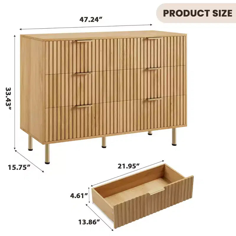 Commode à 6 tiroirs Acekool, commode double cannelée moderne, meuble TV avec tiroirs profonds et pieds dorés, organisateur de rangement pour chambre ou salon