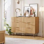 Commode à 6 tiroirs Acekool, commode double cannelée moderne, meuble TV avec tiroirs profonds et pieds dorés, organisateur de rangement pour chambre ou salon