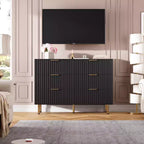 Commode à 6 tiroirs Acekool, commode double cannelée moderne, meuble TV avec tiroirs profonds et pieds dorés, organisateur de rangement pour chambre ou salon