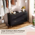 Commode à 6 tiroirs Acekool, commode double cannelée moderne, meuble TV avec tiroirs profonds et pieds dorés, organisateur de rangement pour chambre ou salon