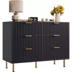 Acekool 6 Drawer Dresser, Modern Fluted Double Dresser TV Stand with Deep Drawers & Gold Legs, Storage Organizer for Bedroom or Living Room