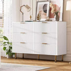Commode à 6 tiroirs Acekool, commode double cannelée moderne, meuble TV avec tiroirs profonds et pieds dorés, organisateur de rangement pour chambre ou salon