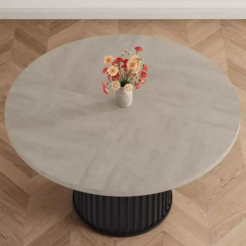 Table de salle à manger ronde de 47 pouces pour 4 à 6 personnes, avec pied piédestal en métal ondulé, table de cuisine circulaire de style ferme pour salle à manger, cuisine