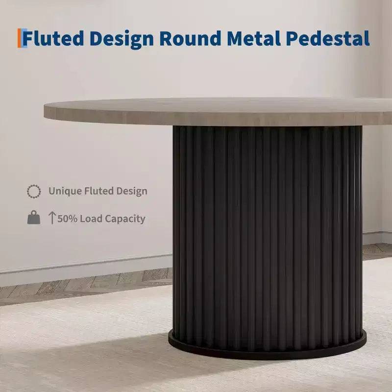 Table de salle à manger ronde de 47 pouces pour 4 à 6 personnes, avec pied piédestal en métal ondulé, table de cuisine circulaire de style ferme pour salle à manger, cuisine