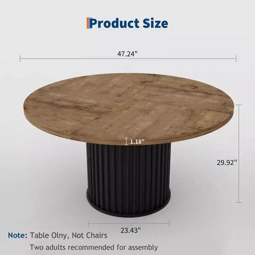Table de salle à manger ronde de 47 pouces pour 4 à 6 personnes, avec pied piédestal en métal ondulé, table de cuisine circulaire de style ferme pour salle à manger, cuisine