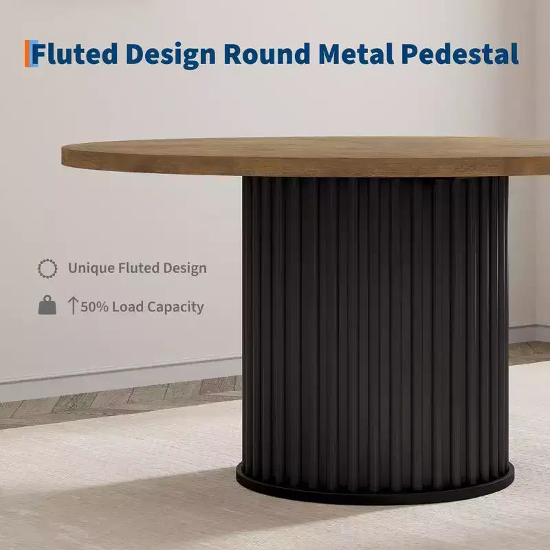 Table de salle à manger ronde de 47 pouces pour 4 à 6 personnes, avec pied piédestal en métal ondulé, table de cuisine circulaire de style ferme pour salle à manger, cuisine