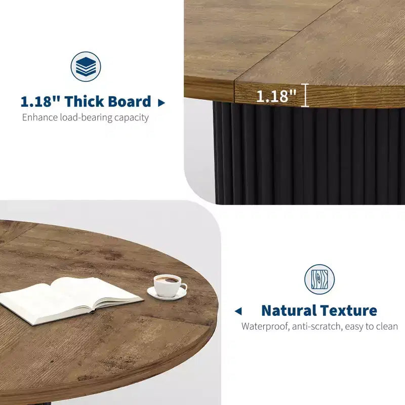 Table de salle à manger ronde de 47 pouces pour 4 à 6 personnes, avec pied piédestal en métal ondulé, table de cuisine circulaire de style ferme pour salle à manger, cuisine