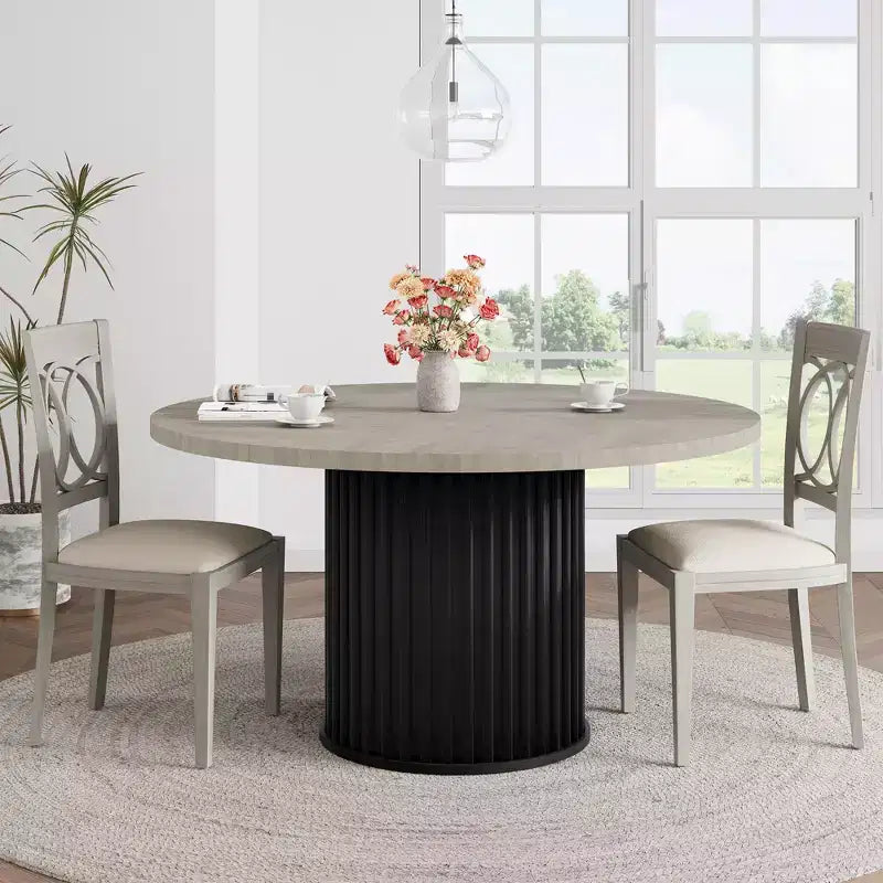 Table de salle à manger ronde de 47 pouces pour 4 à 6 personnes, avec pied piédestal en métal ondulé, table de cuisine circulaire de style ferme pour salle à manger, cuisine