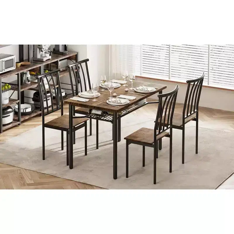 Ensemble de table à manger rustique en bois pour 4 personnes, table de cuisine et de salle à manger de style ferme de 4 pièces avec chaises, plateau de 3 cm d'épaisseur, pieds réglables