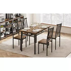 Ensemble de table à manger rustique en bois pour 4 personnes, table de cuisine et de salle à manger de style ferme de 4 pièces avec chaises, plateau de 3 cm d'épaisseur, pieds réglables