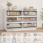 Commode moderne à 6 tiroirs avec lumières LED intégrées, 120 cm de large. Commode de rangement en bois blanc pour chambre, salon ou entrée.