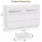 Commode moderne à 6 tiroirs avec lumières LED intégrées, 120 cm de large. Commode de rangement en bois blanc pour chambre, salon ou entrée.