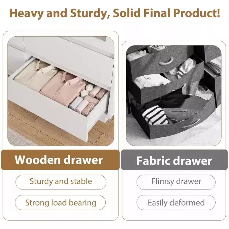 Commode moderne à 6 tiroirs avec lumières LED intégrées, 120 cm de large. Commode de rangement en bois blanc pour chambre, salon ou entrée.
