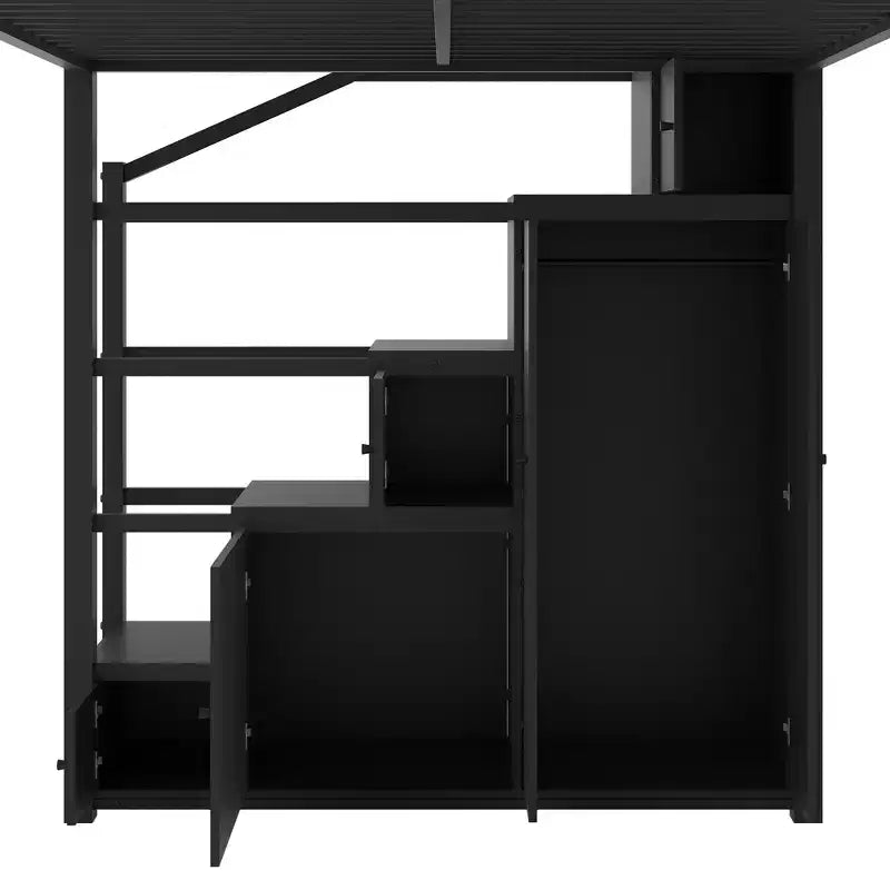 Lit mezzanine en métal Martinez de GDF Studio avec étagères de rangement, armoires et penderie