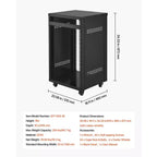 Rack AV VEVOR 16U, Capacité max. 90 kg, Rack de studio d'enregistrement à domicile avec roulettes verrouillables, Armoire de serveur à cadre ouvert, Conception spéciale d'aération, Noir