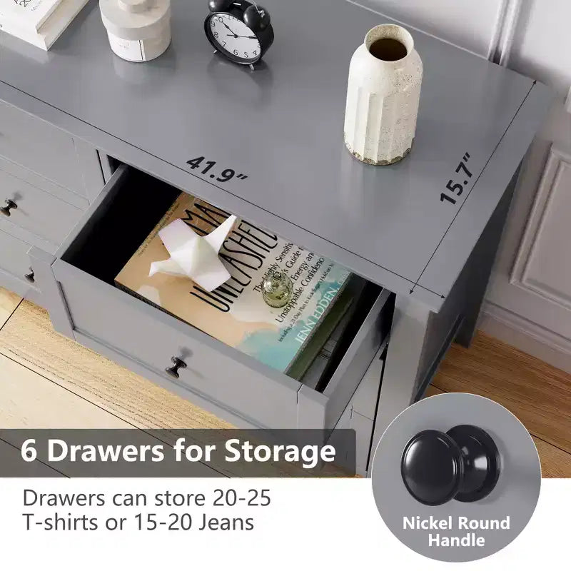 Commode à 6 tiroirs pour chambre à coucher, lot de 2 commodes de style rustique en bois pour vêtements, commodes de rangement avec poignées et tiroirs profonds