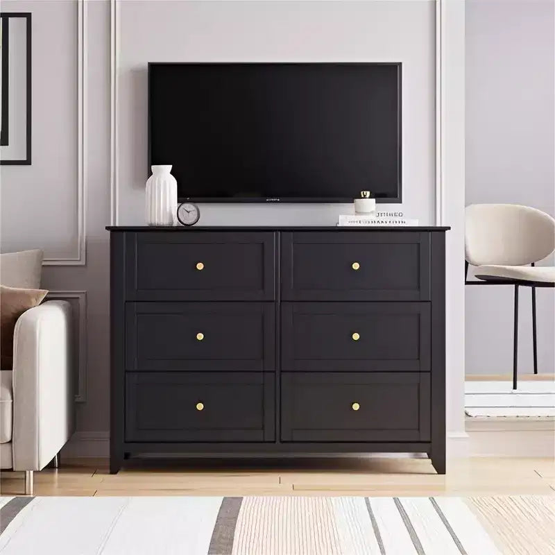 Commode à 6 tiroirs pour chambre à coucher, lot de 2 commodes de style rustique en bois pour vêtements, commodes de rangement avec poignées et tiroirs profonds