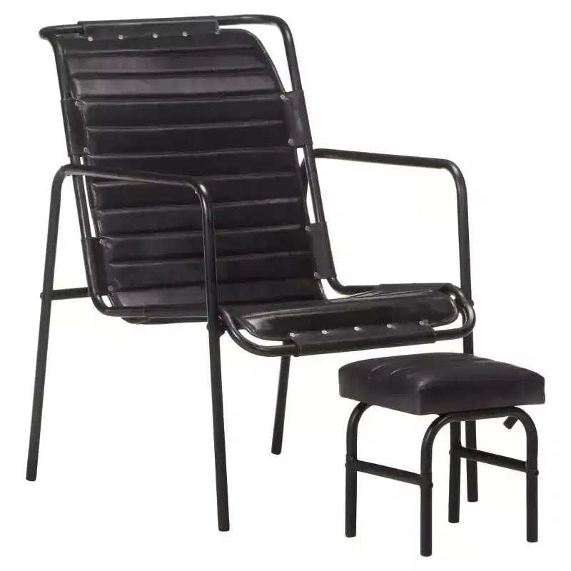 vidaXL Fauteuil relax Marron foncé Cuir véritable, Fer enduit de poudre