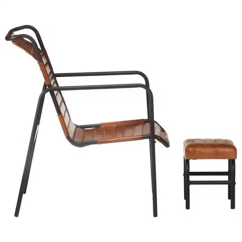 vidaXL Fauteuil relax Marron foncé Cuir véritable, Fer enduit de poudre