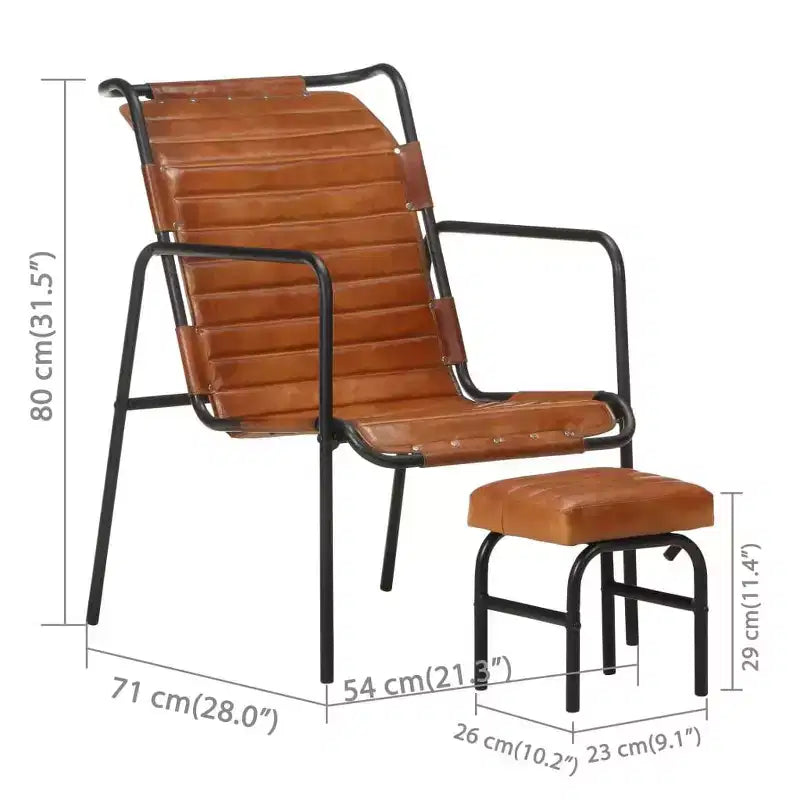 vidaXL Fauteuil relax Marron foncé Cuir véritable, Fer enduit de poudre