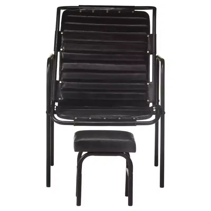 vidaXL Fauteuil relax Marron foncé Cuir véritable, Fer enduit de poudre