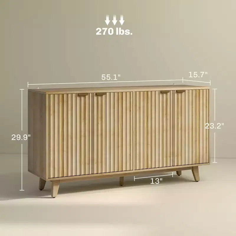 Meuble buffet de rangement Okak au design ondulé cannelé moderne avec 2/4 portes, buffet décoratif pour salle à manger, cuisine