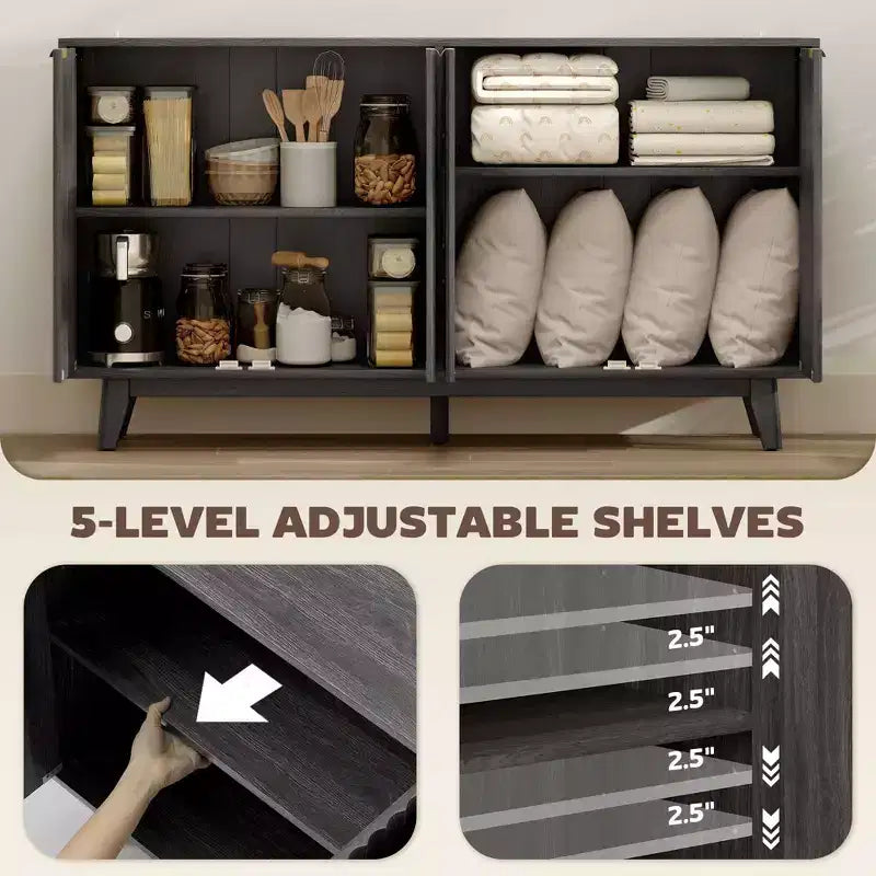 Meuble buffet de rangement Okak au design ondulé cannelé moderne avec 2/4 portes, buffet décoratif pour salle à manger, cuisine