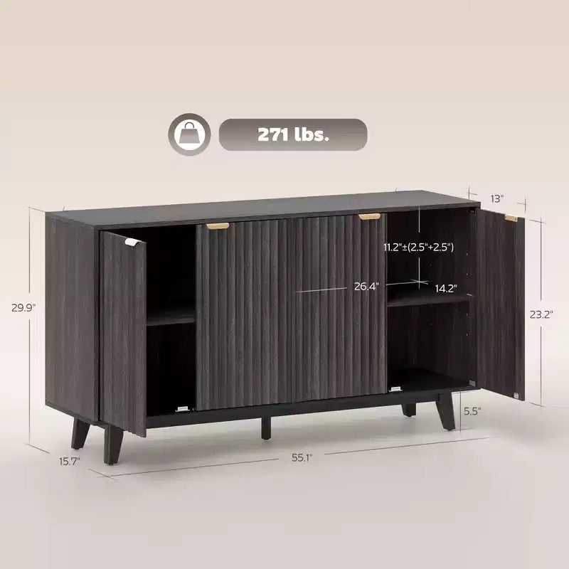 Meuble buffet de rangement Okak au design ondulé cannelé moderne avec 2/4 portes, buffet décoratif pour salle à manger, cuisine