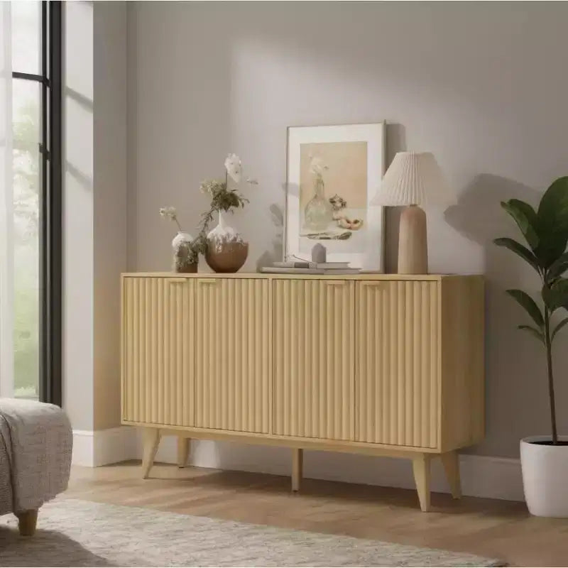 Meuble buffet de rangement Okak au design ondulé cannelé moderne avec 2/4 portes, buffet décoratif pour salle à manger, cuisine