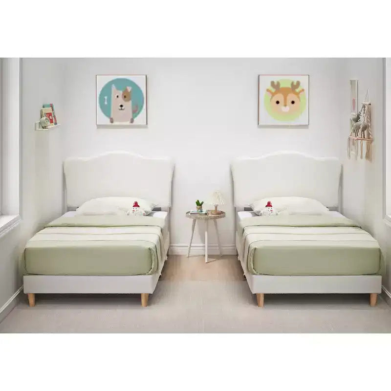 Cadre de lit double pour enfants avec tête de lit mignonne, lit plateforme rembourré en velours pour filles et garçons, pas besoin de sommier tapissier avec lattes en bois