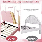 Cadre de lit double pour enfants avec tête de lit mignonne, lit plateforme rembourré en velours pour filles et garçons, pas besoin de sommier tapissier avec lattes en bois