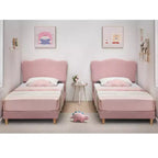 Cadre de lit double pour enfants avec tête de lit mignonne, lit plateforme rembourré en velours pour filles et garçons, pas besoin de sommier tapissier avec lattes en bois